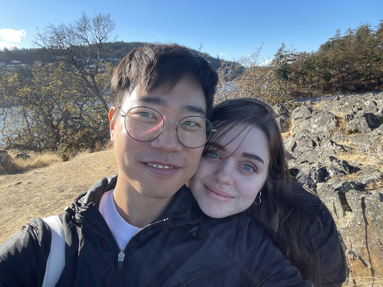 The couple taking a photo together on their Nanaimo trip